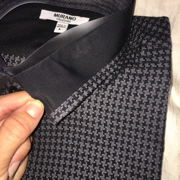 💚❤️ NWT Murano Houndstooth Black Grey Dress Shirt - Picture 3 of 6